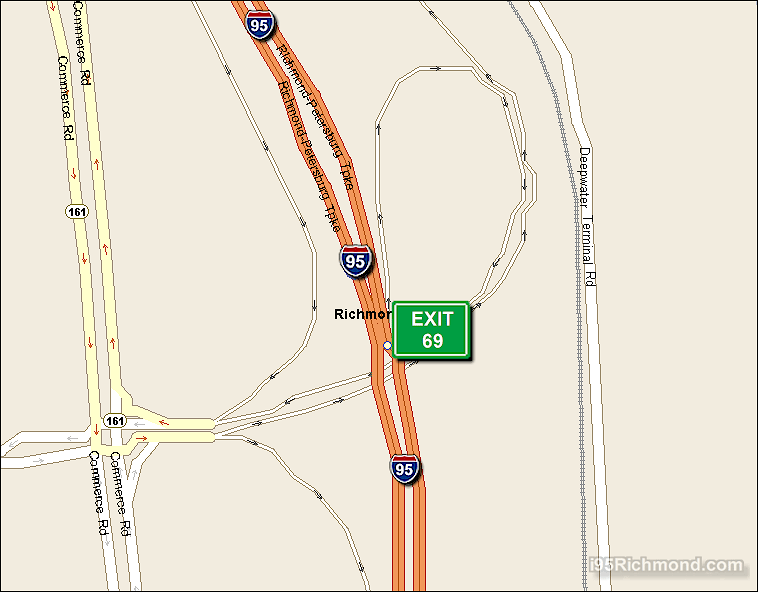 Map of Exit 69 North Bound on Interstate 95 Richmond at Walmsley Rd SR 161