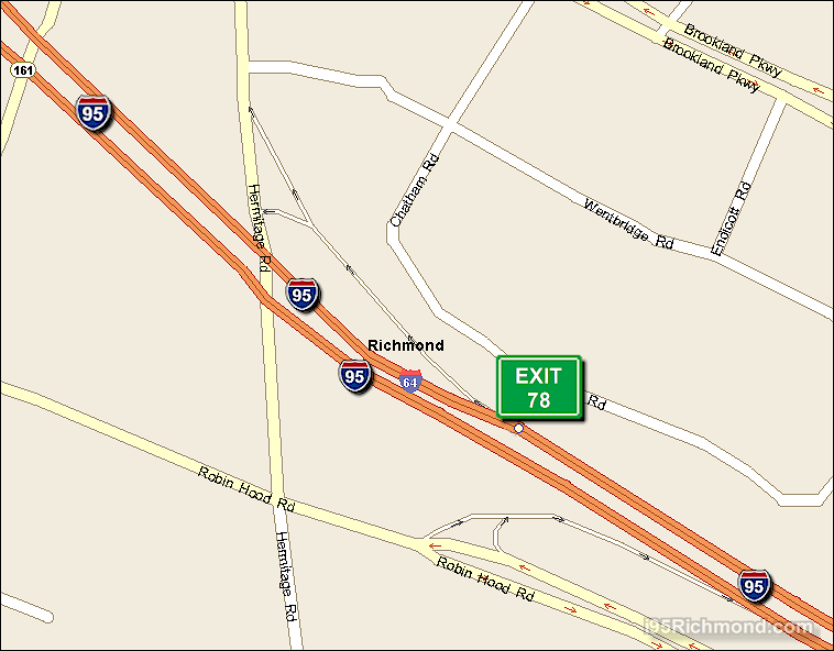 Map of Exit 78 North Bound on Interstate 95 Richmond
